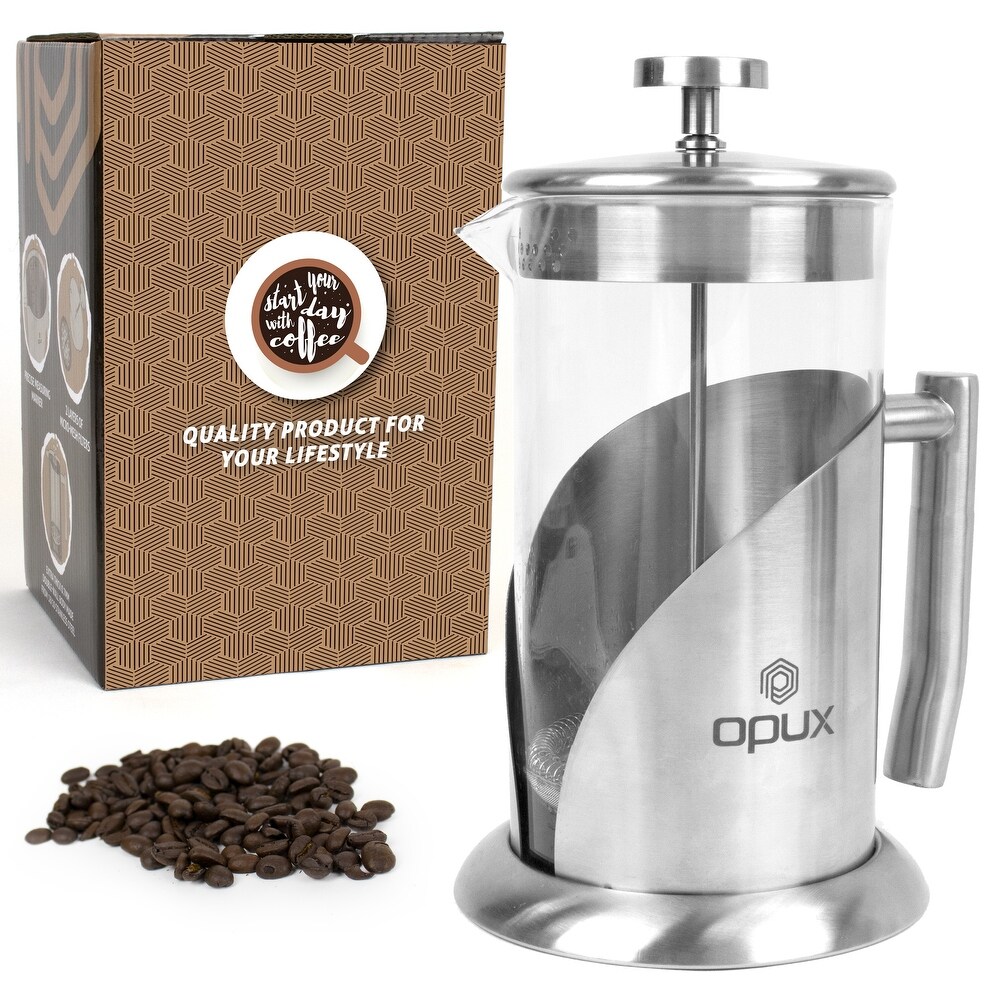 OverstockOPUX Insulated French Press Coffee maker, Stainless steel, Small press